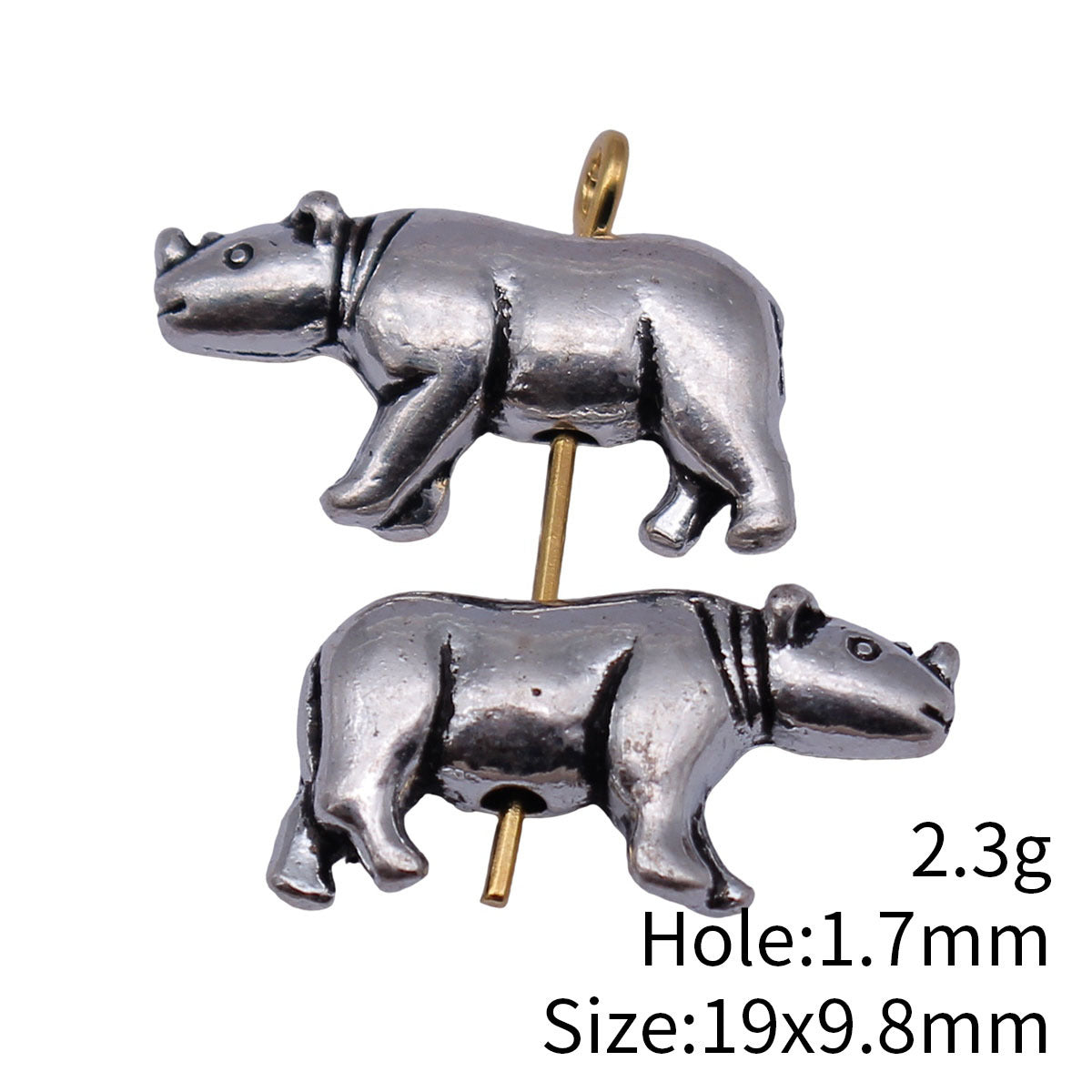 19x9.8mm 2.3g Antique Silver Zinc Alloy Rhinoceros Hole Beads for DIY Bracelet Jewelry Making