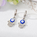Gold and Silver Tone Crystal Hamsa Evil Eye Huggie Earrings view 3