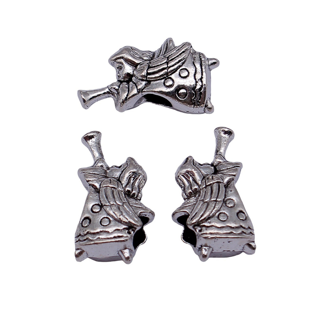 22x11x8mm 3.5g Antique Silver Zinc Alloy Trumpeting Angel Large Hole Beads for Vintage Bracelet Making