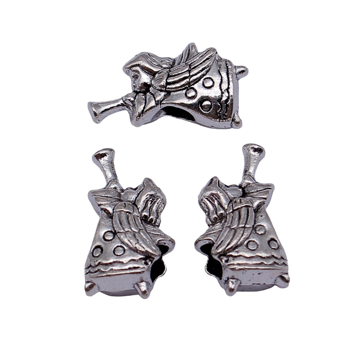 22x11x8mm 3.5g Antique Silver Zinc Alloy Trumpeting Angel Large Hole Beads for Vintage Bracelet Making