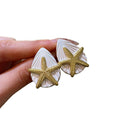 Gold Starfish And Shell Stud Earrings In Three Colors view 5