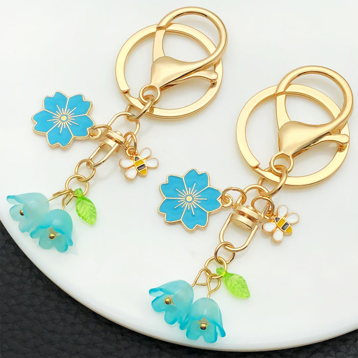 Pink or White Blossom Bee and Butterfly Keychains with Metal Hardware