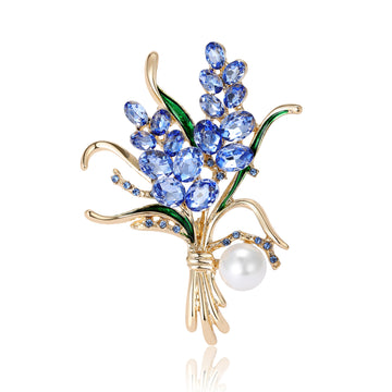 Double Sprig Crystal Bouquet Brooch in Four Colors