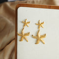 Dual Starfish Drop Earrings Textured Gold Or Steel Tone Metal view 2