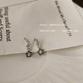 Silver Tone Star Chain Gray Stone Stud Earrings For Women view 3