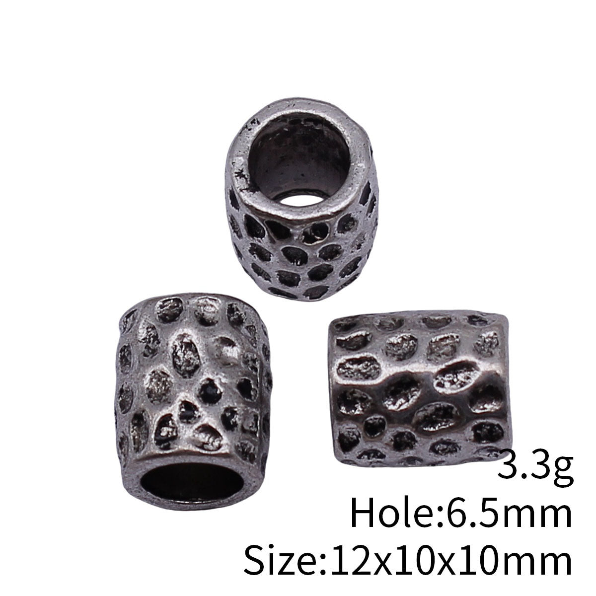 12x10x10mm 3.3g Multicolor Zinc Alloy Hammered Cylinder Tube Large Hole Beads for DIY Bracelet Making