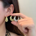 Gold and Silver Beaded Floral Cluster Huggie Earrings view 1