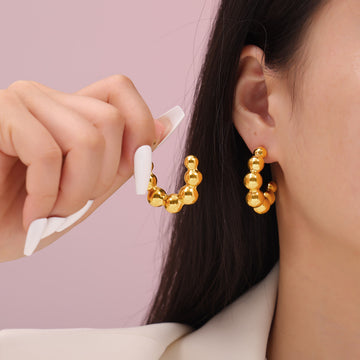 Graduated Bead Ball C Hoop Earrings Gold Silver Metal