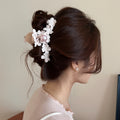 White Embroidered Flower Pearl Claw Clip Hair Accessory view 2