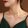 Leaf Choker Necklace Pearl Drop Leaf Earrings Gold Steel Rose view 1