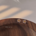 Pink Translucent Five Petal Flower And Gold Center Stud Earrings view 6
