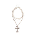Double Strand Pearl Rhinestone Cross Pendant Necklace view 5