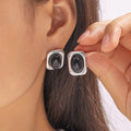Square Frame Black Glass Cabochon Stud Earrings Gold Steel view 3