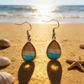 Beach Scene Teardrop Drop Earrings in Gold and Silver Tone view 3