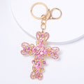 Rhinestone Filigree Cross Keychain Gold Tone Crystal Charm view 7