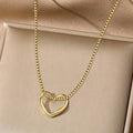 Interlocking Open Heart Pendant Necklace in Gold Tone Finish view 3