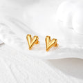 Polished 3D Heart Stud Earrings Gold Silver 2 Finishes view 3