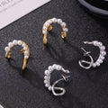 Imitation Pearl C-Shape Stud Earrings Gold Silver Titanium view 4