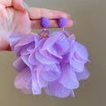 Layered Fabric Petal Earrings in Three Colors with Polished Metal Details view 4