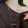 Brown Beaded Layered Necklace With Gold Tone Chain Accents view 3