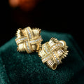 Gold Woven Cross Knot Stud Earrings with Pavé CZ Accents view 2