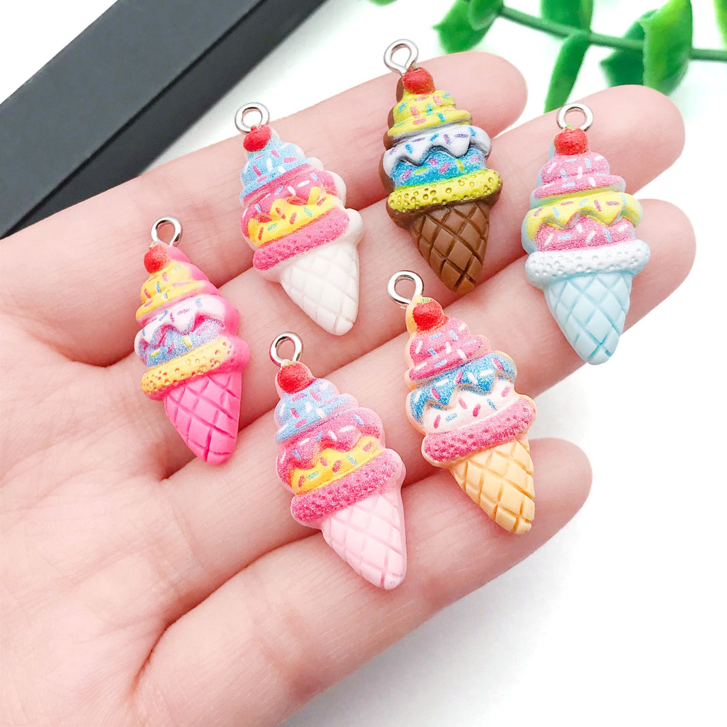 Resin Strawberry Ice Cream Cone charm pendants for DIY necklace bracelet earrings