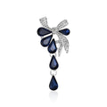 Navy Teardrop Crystal Bow Brooch Gold Silver Drop Pin view 1