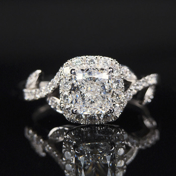 Silver Tone Oval Cluster Clear Stone Split Band Ring