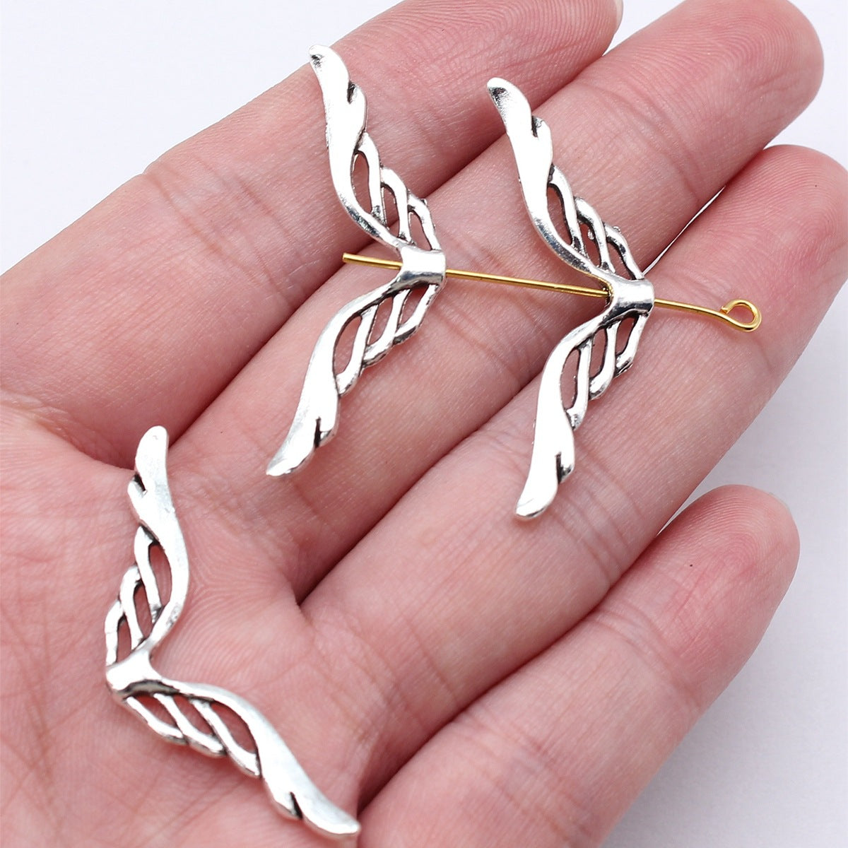 39x13mm 1.4g Antique Silver Zinc Alloy Wing Loose Metal Beads for DIY Bracelet Jewelry Making