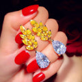 Yellow Crystal Leaf And Clear Teardrop Earrings Fashion Jewelry view 2