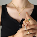 Double Layer Gold Pearl Oval Hand Made Tag Pendant Necklace view 4