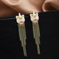 Pastel Pink Lion Dance Gold Tone Long Chain Tassel Earrings view 3