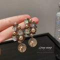 Crystal Cluster and Pearl Drop Statement Earrings Fashion Jewelry Accessories view 2