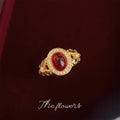 Gold Red Cabochon Open Adjustable Halo Ring Jewelry view 4