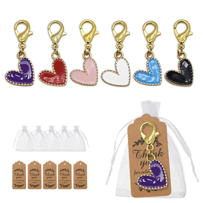 Enamel Heart Keychain Gold Lobster Clasp Six Colors