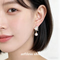 Gold Tone Clear Stone Open Star And White Pearl Drop Stud Earrings view 2