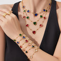 Gold Heart Glass Stone Necklace Bracelet Earring Sets view 1