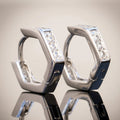Silver Tone Hexagonal Huggie Earrings With Clear Stone Rows view 3