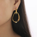 Gold Open Teardrop Geometric Drop Earrings Polished Finish view 3