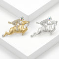 Crystal Rider on Leaping Horse Brooch in Two Metal Tones view 2
