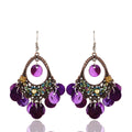 Antique Tone Colorful Shell Sequin Earrings with Reflective Details view 7