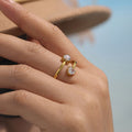 Dual Zircon Open Rings Round And Heart Gold Steel Tones view 4