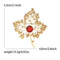 Gold Maple Leaf Brooch Amber Rhinestone Red Center Pin view 6