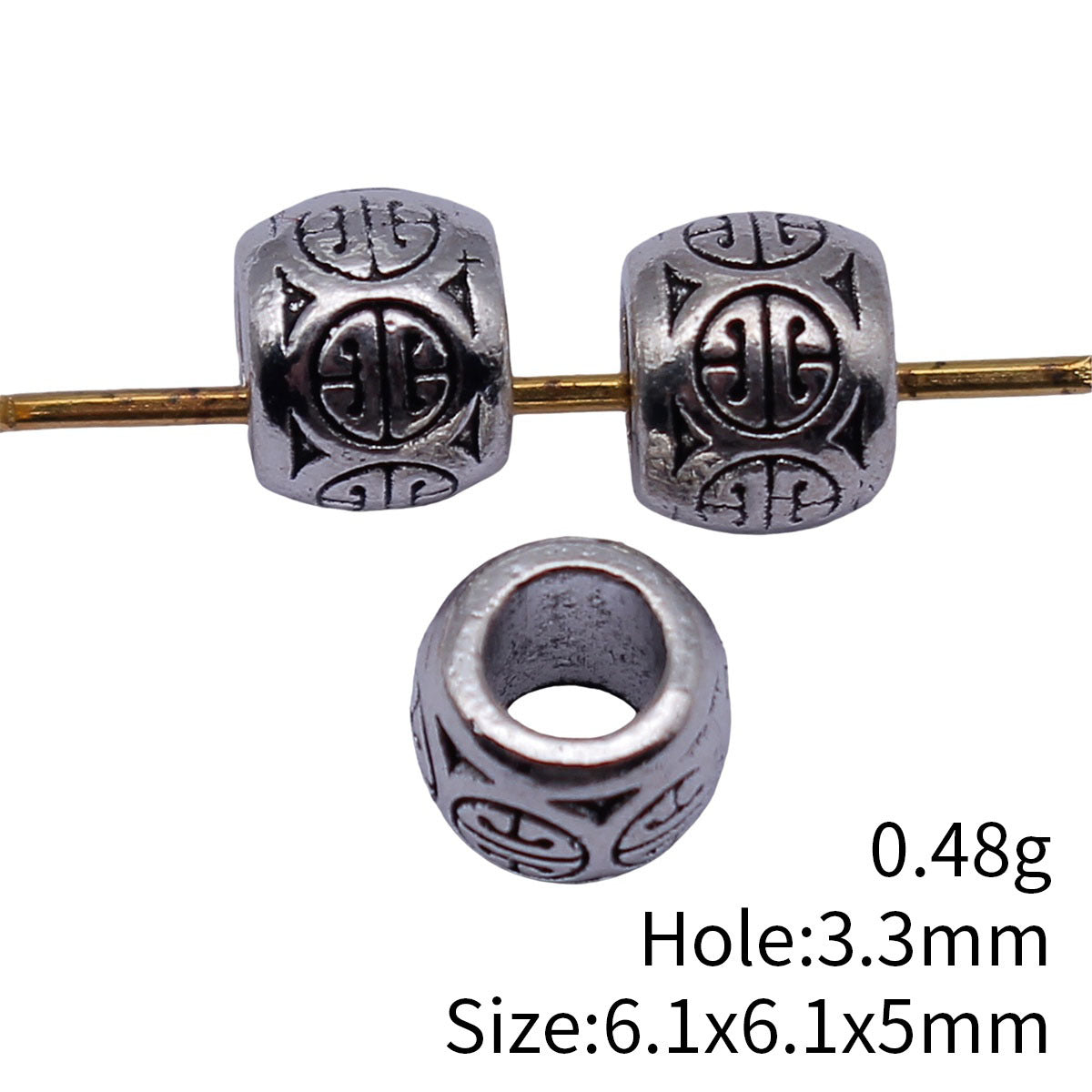 6.1x6.1x5mm 0.48g Multicolor Zinc Alloy Chinese Coin Symbol Large Hole Spacer Beads for Bracelet DIY Jewelry