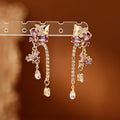Gold Tone Butterfly and Pearl Chain Drop Earrings Fashion Jewelry view 4