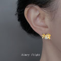 Gold Tone Amber Flower And White Pearl Stud Earrings For Women view 2