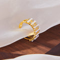 Gold Open Wide Band Ring Pearl Rows Zircon Accents view 4