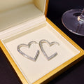Silver Rhinestone Open Heart Hoop Earrings Post Back Style view 2
