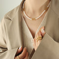 Freshwater Pearl Necklace Gold Open Star Links 40cm Chain view 3