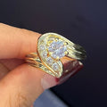 Gold Swirl Bypass Clear Center Stone Ring Metal Alloy view 3